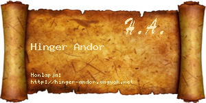 Hinger Andor névjegykártya